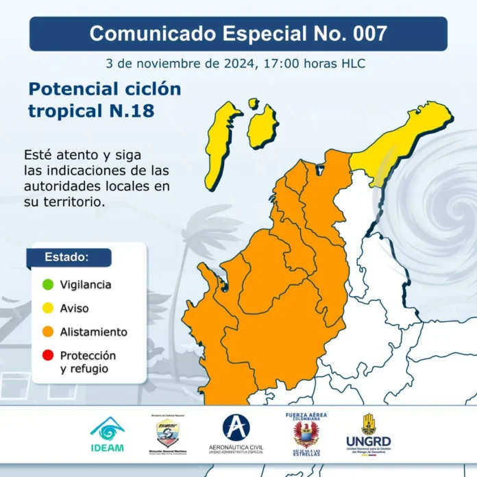 Imagen de costas colombianas bajo condiciones de tormenta en el Caribe.