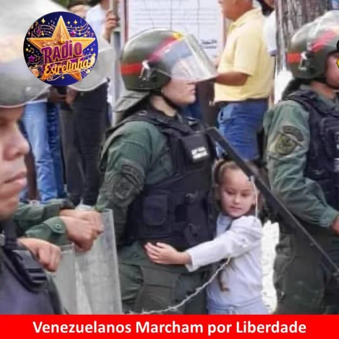 Venezolanos marchando con banderas en una movilización nacional por la libertad, liderada por María Corina Machado el 9 de enero.